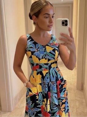 Vintage Floral Karen Alexander Floral Button front Dress with Pockets